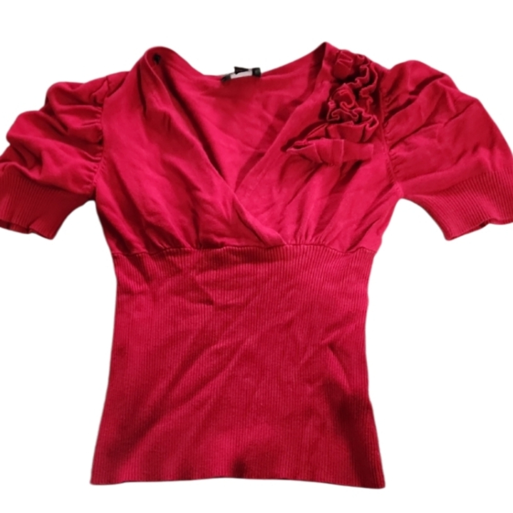 Vintage Ribbed Short Sleeved Jrs Xl Deep Red Sweater
